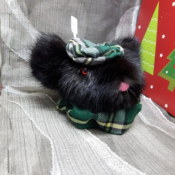 Tartan Teddy Bear Christmas Ornament - Genuine Fur - Mink - Picture 2 of 7